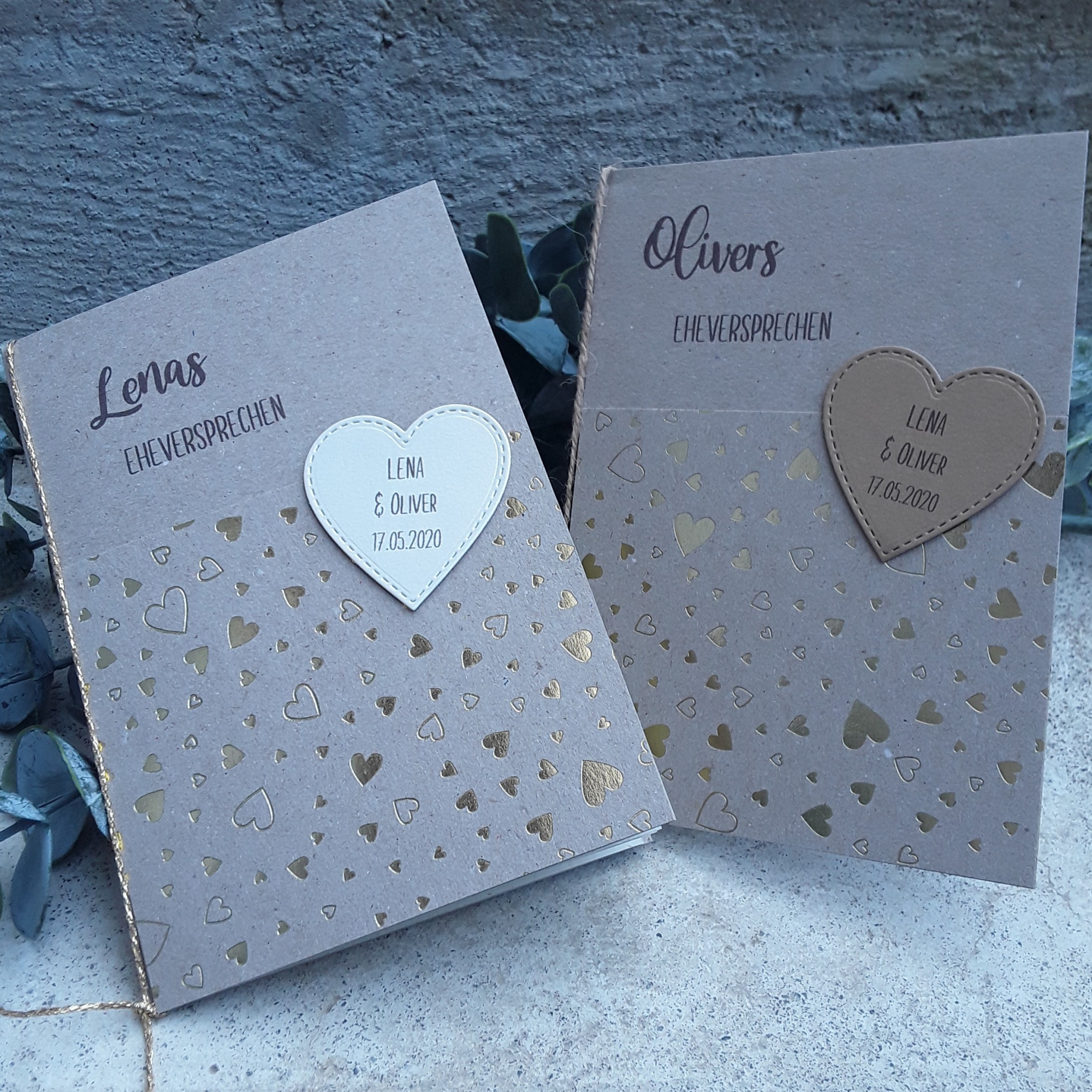2 x Gelübde Eheversprechen Buch Heft für sie und ihn B6 recycling gold personalisiert creme